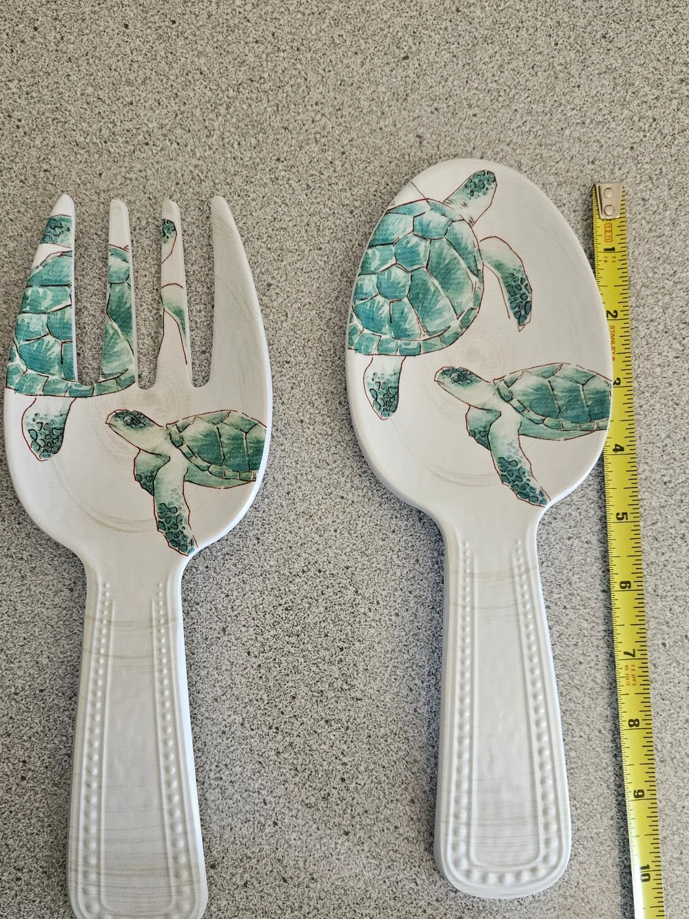 TOMMY BAHAMA Green Sea Turtle  SPOON FORK Serving Utensils Set MELAMINE .